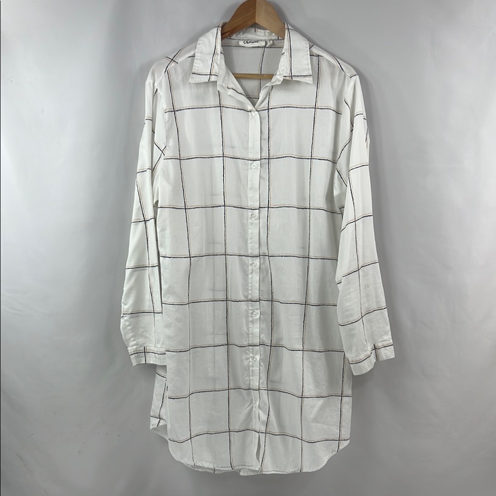 Chalmers Soft‎ White Plaid Lightweight Long Sleeve Night Shirt Pajamas Size XL